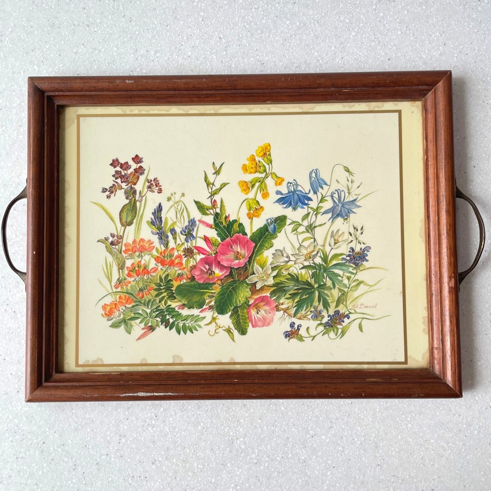 Vintage Pimpernel Floral Serving Tray U. Band Botanical Wood Made in England